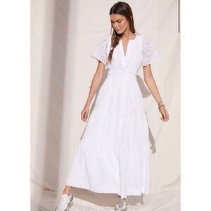 New Anthropologie x Maeve Somerset Tiered Eyelet Maxi Dress Size L